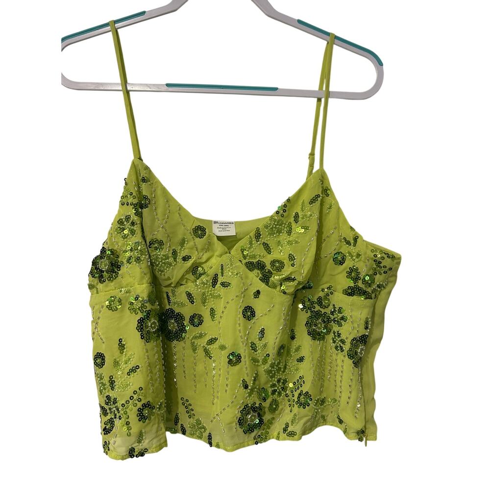 Beaded Sequin Cami Crop Top Boho NWT Lime Green Festival Y2K XXL No Boundaries